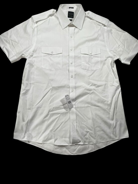 NWT Brooks Brothers NetJets Shirt Mens 17 White Supima Cotton Short Sleeve